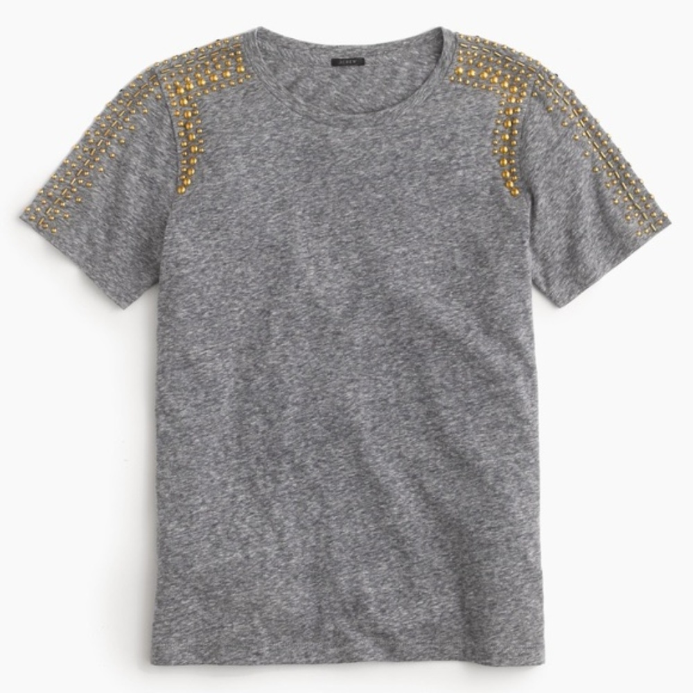 {J. Crew} Small Gray Beaded Shoulder Tee